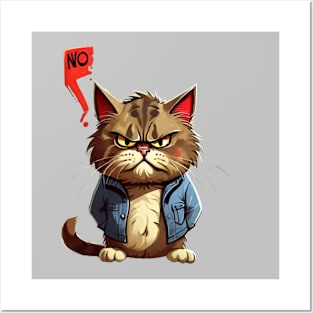 Funny angry Cat Says No: Funny illustration for cat lover. Posters and Art